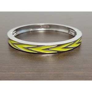 LIA SOPHIA Yellow Enamel & Silver Tone Stretch Bracelet V Pattern Thin